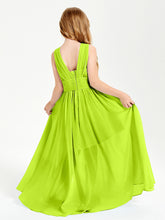 Long V-neck Junior Bridesmaid Dresses Lime Green