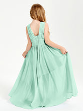 Long V-neck Junior Bridesmaid Dresses Mint Green