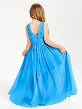 Long V-neck Junior Bridesmaid Dresses Ocean Blue