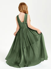 Long V-neck Junior Bridesmaid Dresses Olive Green
