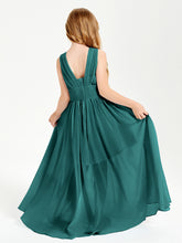 Long V-neck Junior Bridesmaid Dresses Peacock