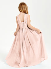 Long V-neck Junior Bridesmaid Dresses Pearl Pink