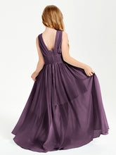 Long V-neck Junior Bridesmaid Dresses Plum