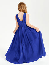 Long V-neck Junior Bridesmaid Dresses Royal Blue