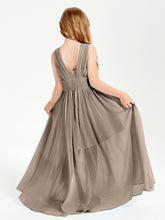 Long V-neck Junior Bridesmaid Dresses Taupe