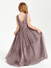 Long V-neck Junior Bridesmaid Dresses Vintage Mauve