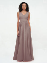 Open Back Chiffon Long Dresses with V-neck Dusk