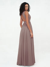 Open Back Chiffon Long Dresses with V-neck Dusk