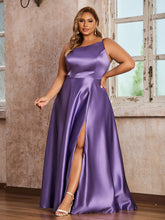 A-line One Shoulder Long Satin Gown with Pocket Tahiti