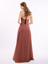 Long Chiffon Dress with V Neck and Bow Straps Terracotta