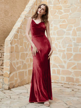 Cowl Neck Floor-length Velvet Dress Burgundy