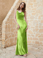 Cowl Neck Floor-length Velvet Dress Lime Green
