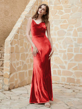 Cowl Neck Floor-length Velvet Dress Red