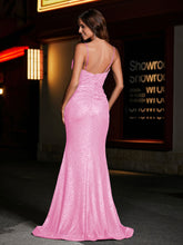 Sweetheart Mermaid Sequin Gown With Slit Candy Pink