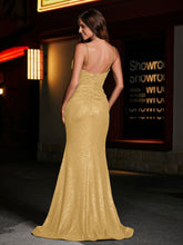 Sweetheart Mermaid Sequin Gown With Slit Gold