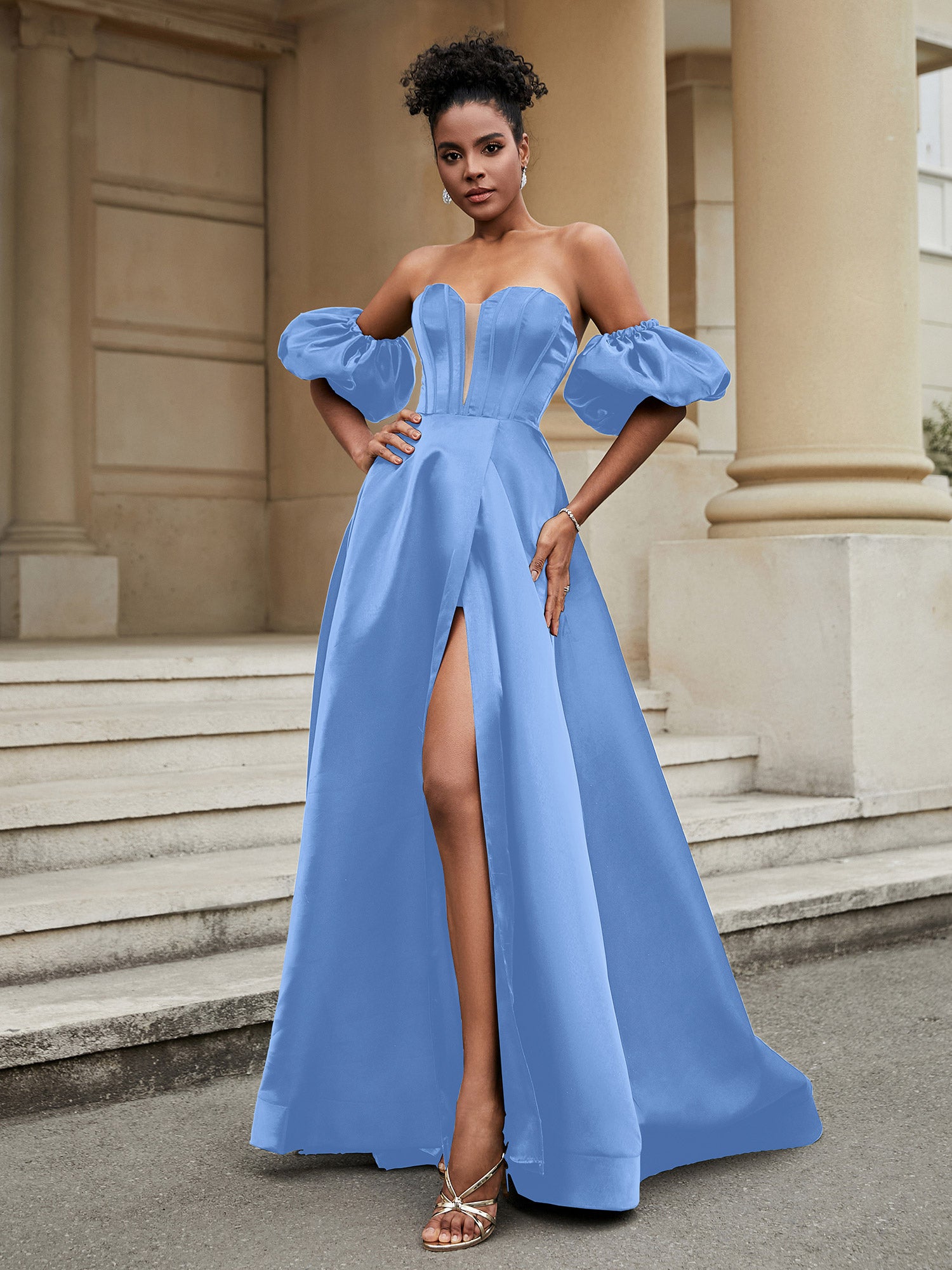 Off the Shoulder Sweetheart Prom Dress Blue Plus Size – BABARONI UK