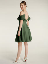 Short Bridesmaid Dress with Flutter Sleeves Olive Green