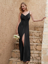 V-neck Floor-length Sheath Velvet Dress With Slit Black