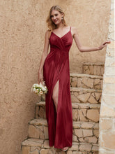 V-neck Floor-length Sheath Velvet Dress With Slit Burgundy