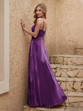V-neck Floor-length Sheath Velvet Dress With Slit Grape