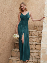 V-neck Floor-length Sheath Velvet Dress With Slit Peacock
