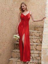 V-neck Floor-length Sheath Velvet Dress With Slit Red