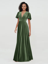 Deep-V Neck Max Velvet Dresses with Flutter Dresses Olive Green