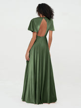 Deep-V Neck Max Velvet Dresses with Flutter Dresses Olive Green
