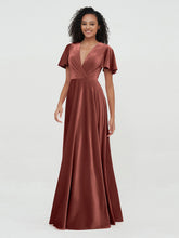 Deep-V Neck Max Velvet Dresses with Flutter Dresses Terracotta