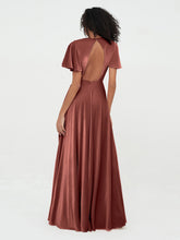 Deep-V Neck Max Velvet Dresses with Flutter Dresses Terracotta