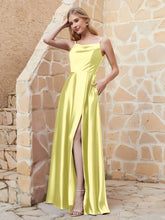 A-line Cowl Neck Satin Dress with Slit Daffodil