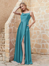 A-line Cowl Neck Satin Dress with Slit Jade
