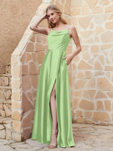 A-line Cowl Neck Satin Dress with Slit Sage