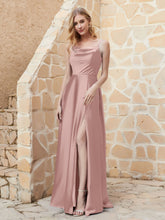 A-line Cowl Neck Satin Dress with Slit Vintage Mauve