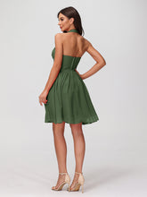 Mini Chiffon Dresses with Halter Neck Olive Green
