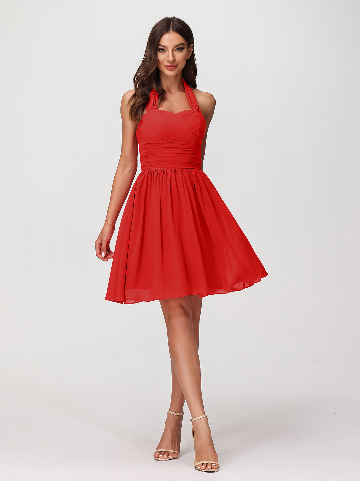 BABARONI Chiffon Red Bridesmaid Dresses A-line Halter Sleeveless Short/Mini BABARONI UK BABARONI Chiffon Red Bridesmaid Dresses A-line Halter Sleeveless Short/Mini BABARONI UK