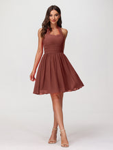 Mini Chiffon Dresses with Halter Neck Terracotta
