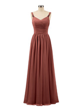 V neck Chiffon Long Dresses with Straps Terracotta