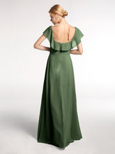 Square Neck Maxi Chiffon Dress with Front Slit Olive Green