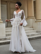 A-Line Long Sleeves Lace Tulle Wedding Dress As Picture