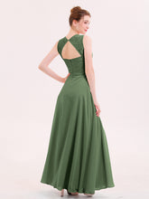 Lace And Chiffon Long Dress with Slit Olive Green