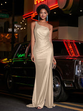 One Shoulder Jersey Gown With Slit Champagne