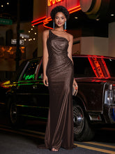 One Shoulder Jersey Gown With Slit Chocolate