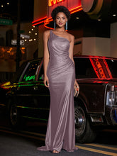 One Shoulder Jersey Gown With Slit Dusk