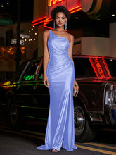 One Shoulder Jersey Gown With Slit Lavender