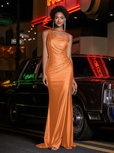 One Shoulder Jersey Gown With Slit Orange