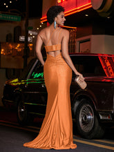 One Shoulder Jersey Gown With Slit Orange
