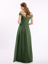 Long Cap Sleeves Chiffon Dress with Lace Top Olive Green