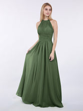 Long Halter Chiffon Dresses of Bridesmaid Olive Green