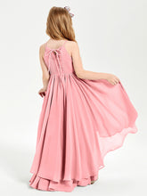 Asymmetrical Chiffon Junior Bridesmaid Dresses Flamingo